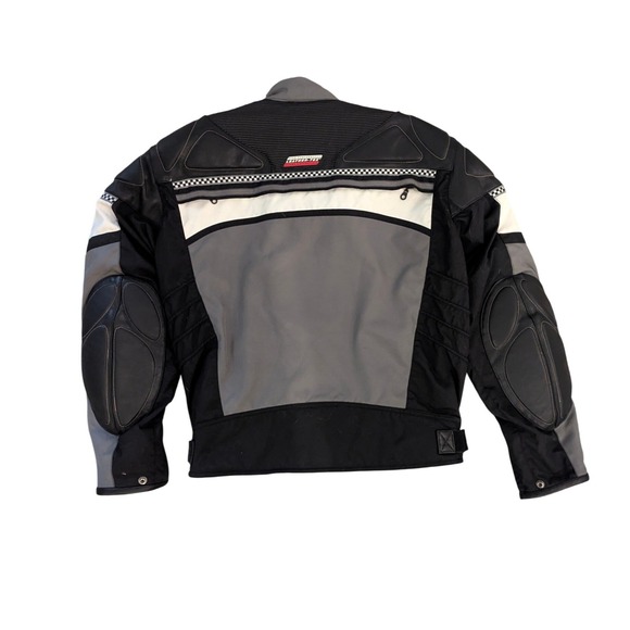 Firstgear Mens XL Motorcycle Jacket Leather Mesh Padded Racing Black Grey White - Picture 2 of 13